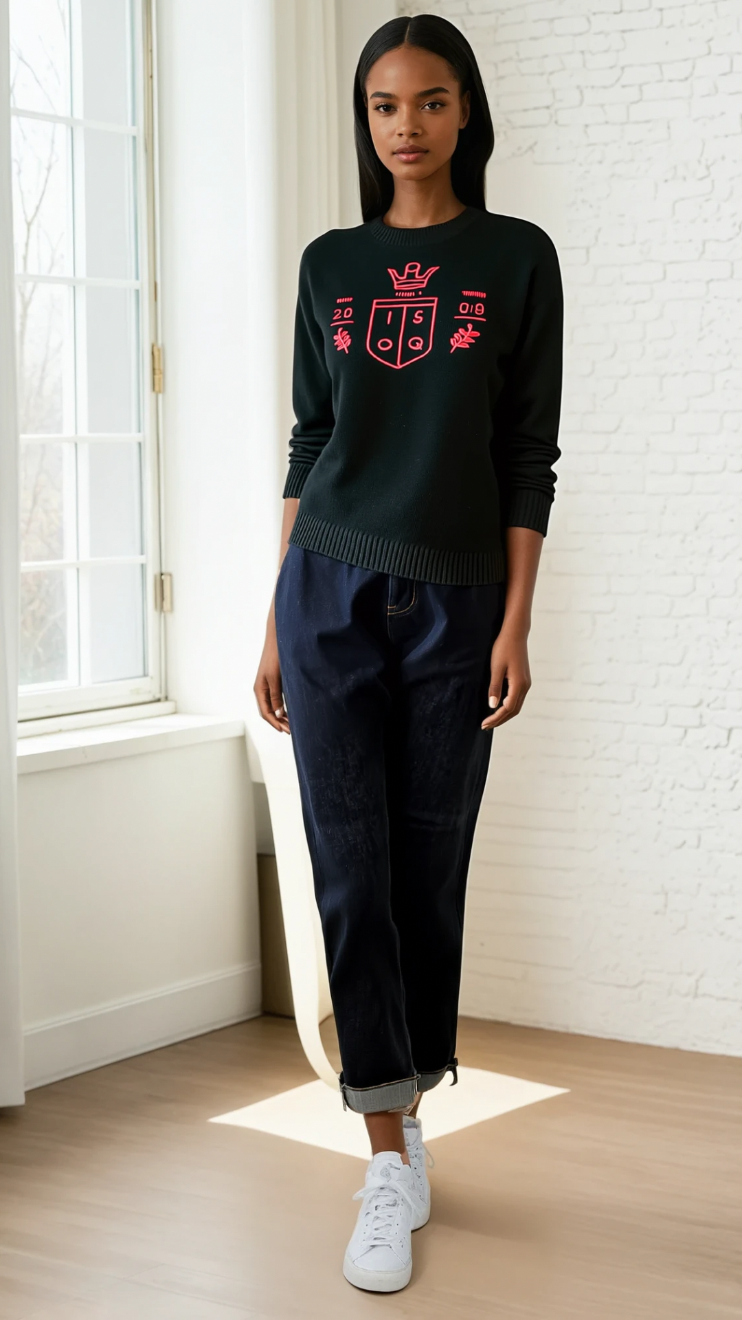 Crest Sweater Black and Red